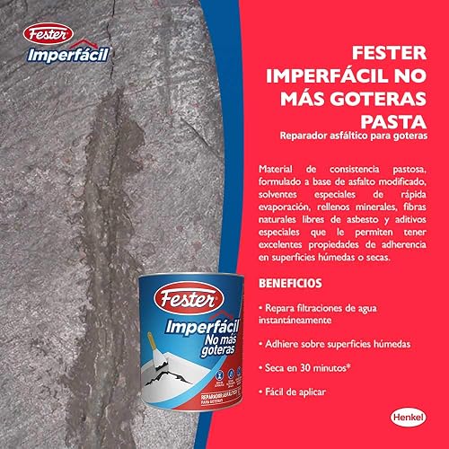 Fester Imperfácil Reparador Asfáltico para Goteras, Repara Filtraciones de Agua Instantáneamente, Fácil de Aplicar, Bote de 1 L