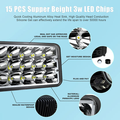 Lpteso RO-YY-4X6-4PCS-BL 4 Faros LED 4x6 in Haz Alto/Bajo con Halo Azul para Peterbilt Kenworth