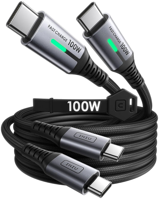 USB C to USB C Cable, INIU 100W [2-Pack 6.6ft] PD 5A Fast Charging Type C to Type C Cable, Nylon Braided USB-C Cord Phone Charger for Samsung S22 Note 20 iPad Pro MacBook Tablets LG Google etc.
