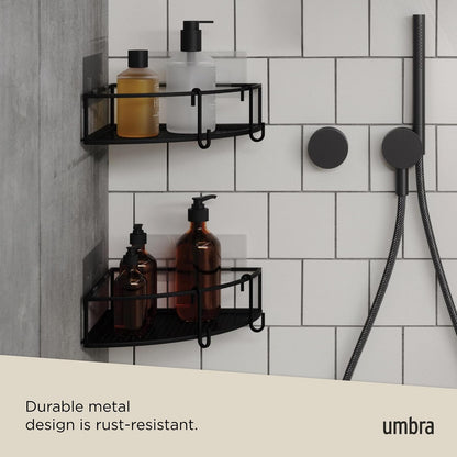 Umbra Cubiko estante de esquina para ducha, estantes flotantes de metal con tiras adhesivas de montaje, paquete de 2, Negro