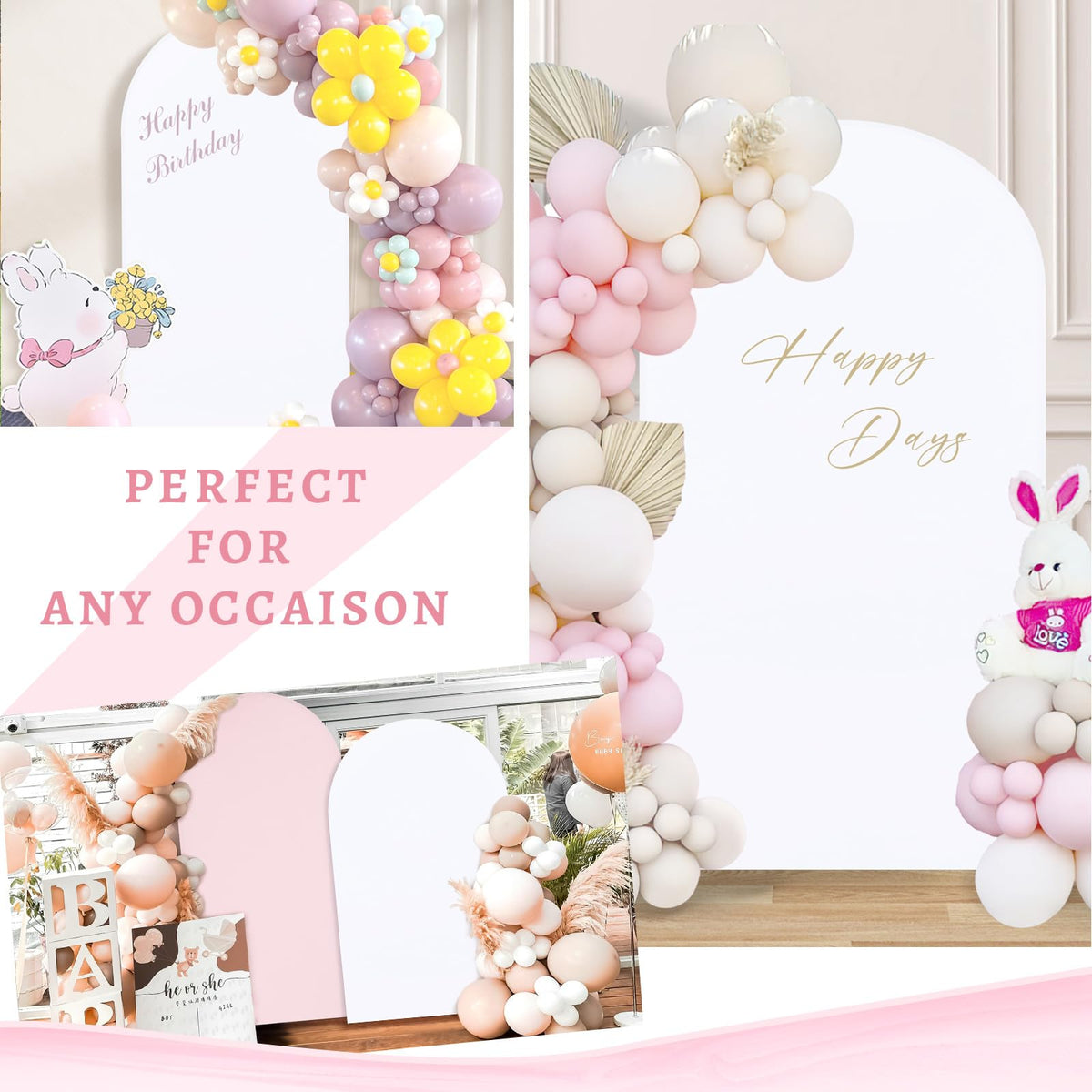 SoarDream - Funda de Arco de Boda de 7.2 pies, de Elastano Blanco, para Arco, para Boda, Cubierta de Arco de Chiara, Tela elástica para Novia, Baby Shower, cumpleaños, Fiesta de cumpleaños
