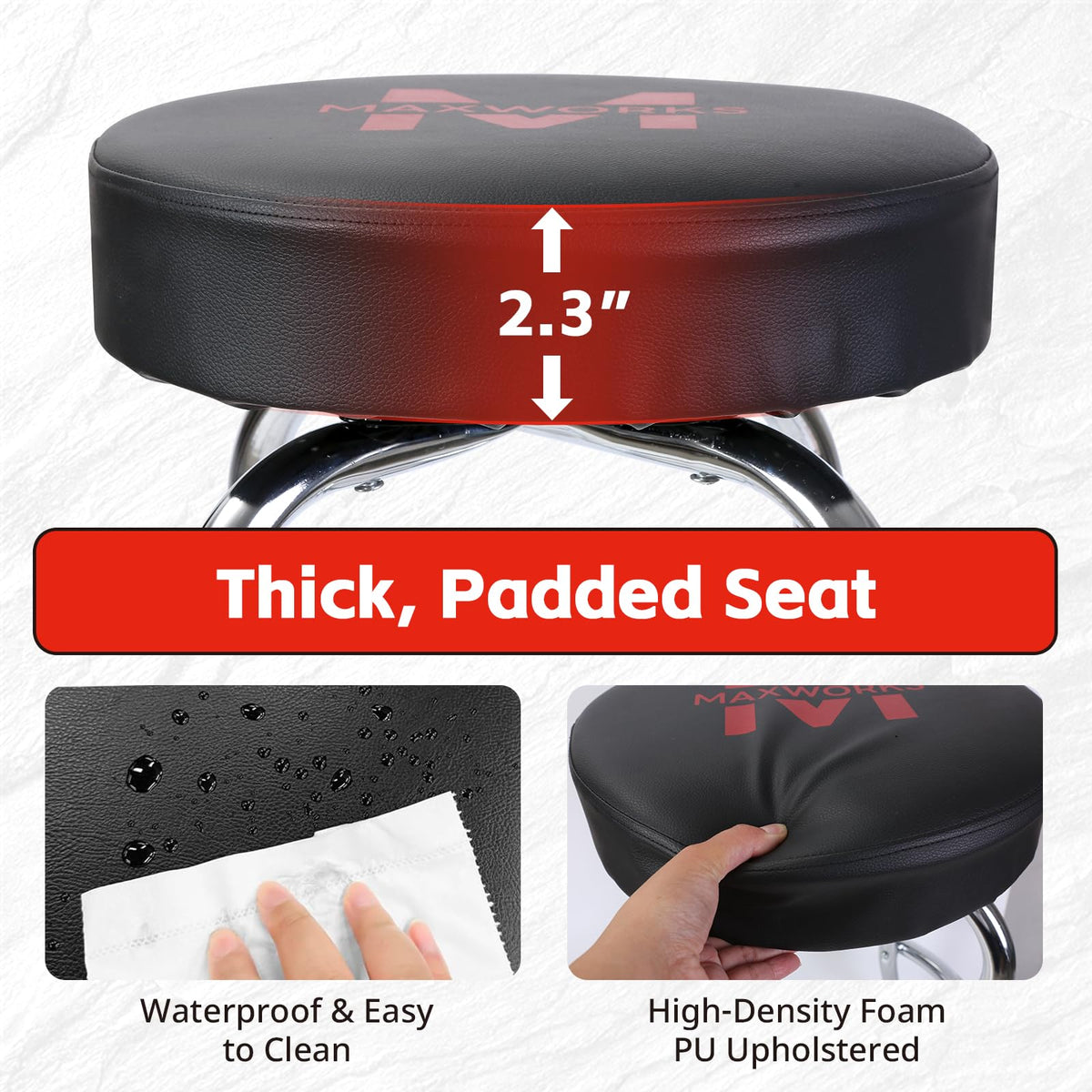 MaxWorks 51090 - Taburete de Bar Giratorio, Asiento Acolchado con Patas cromadas, Negro, Capacidad de 300 Libras, 28-1/4 Pulgadas de Alto, Superficie de 14-1/2 Pulgadas de diámetro, Ideal para
