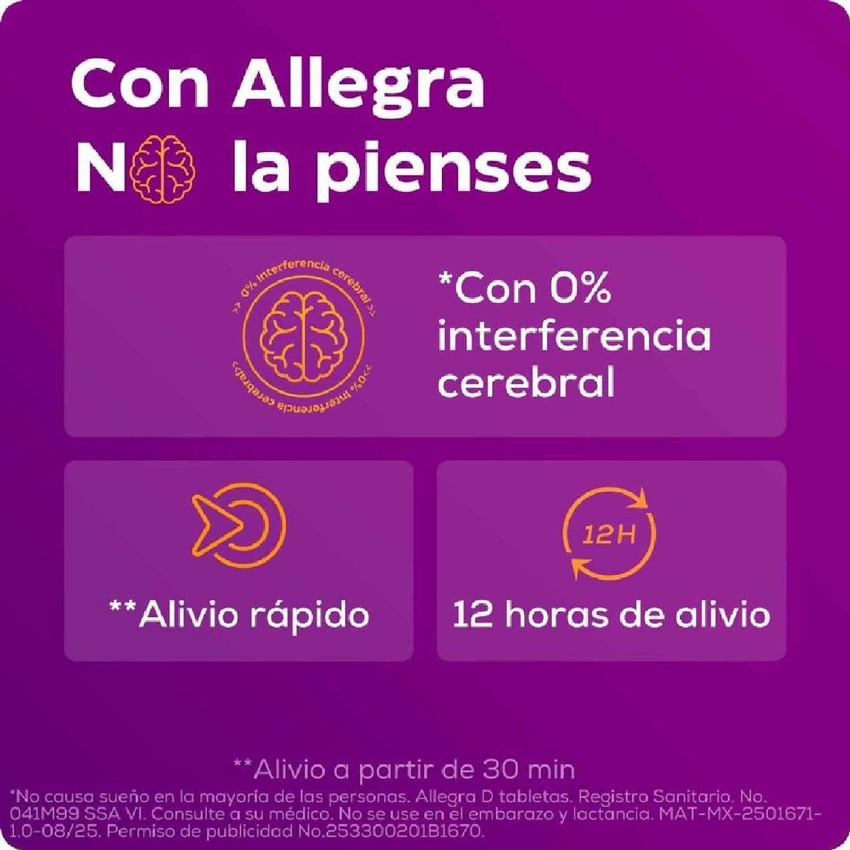 Allegra D antihistamínico para congestión nasal y alergias, 10 tabletas.