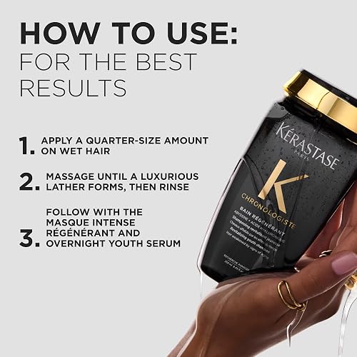 KÉRASTASE Bain Régénérant | Shampoo regenerante para todo tipo de cabello, nutre, revitaliza y fortalece la fibra capilar | Con Abyssine, Vitamina E y Ceramidas | 250ml