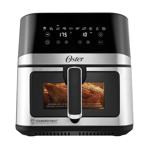Oster® Freidora de Aire Digital XL 7.5L con Ventana y Luz Interna, Recubrimiento DiamondForce, 10 Programas Automáticos, Modelo CKSTAF75WDSSDF