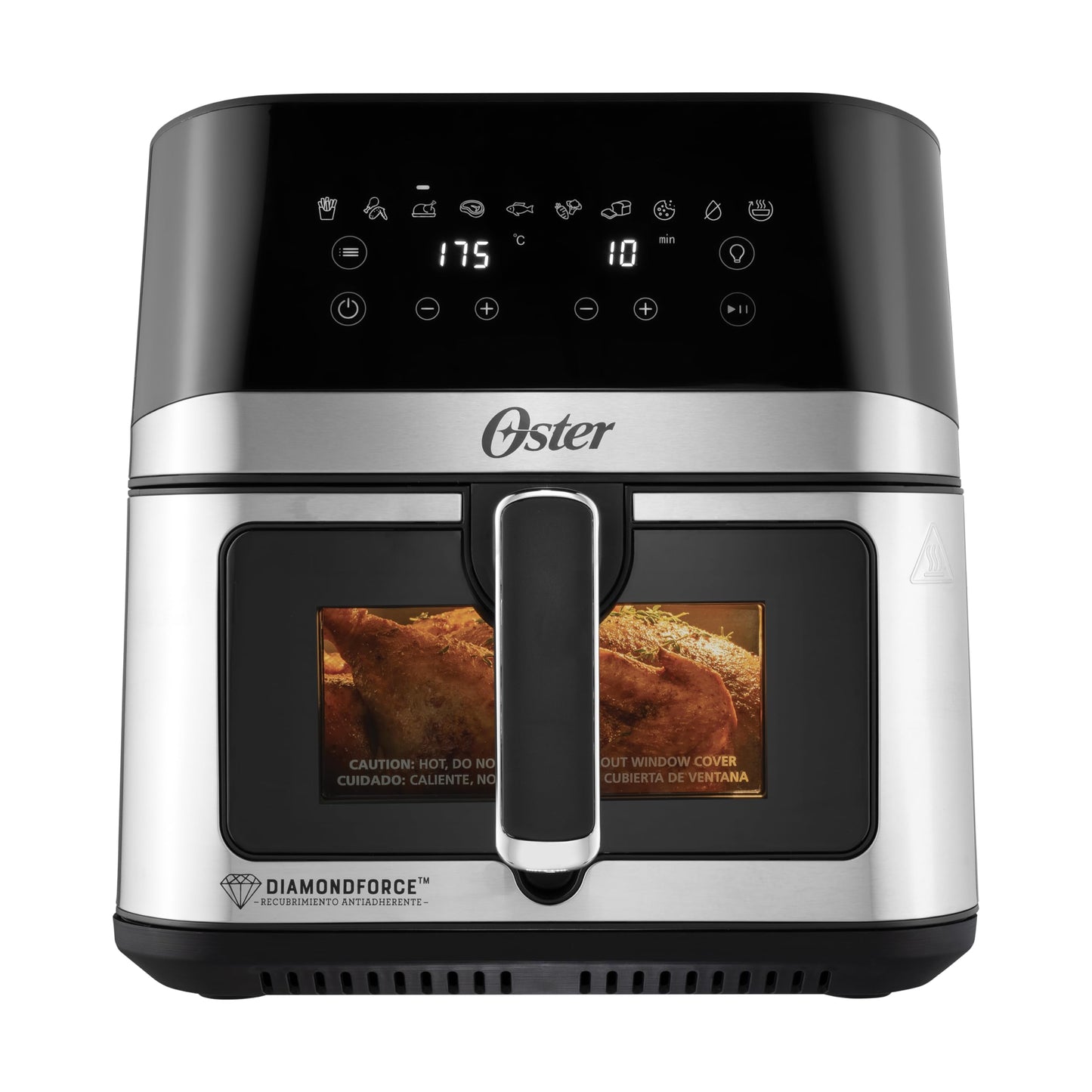 Oster® Freidora de Aire Digital XL 7.5L con Ventana y Luz Interna, Recubrimiento DiamondForce, 10 Programas Automáticos, Modelo CKSTAF75WDSSDF