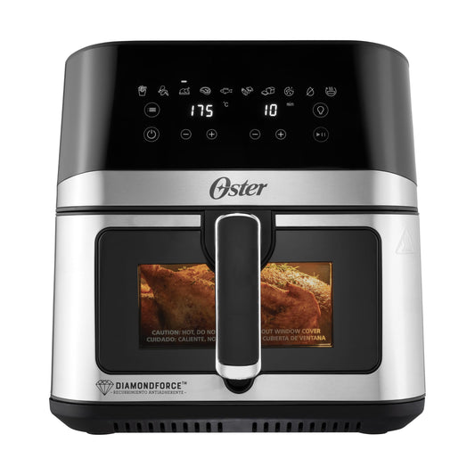 Oster® Freidora de Aire Digital XL 7.5L con Ventana y Luz Interna, Recubrimiento DiamondForce, 10 Programas Automáticos, Modelo CKSTAF75WDSSDF