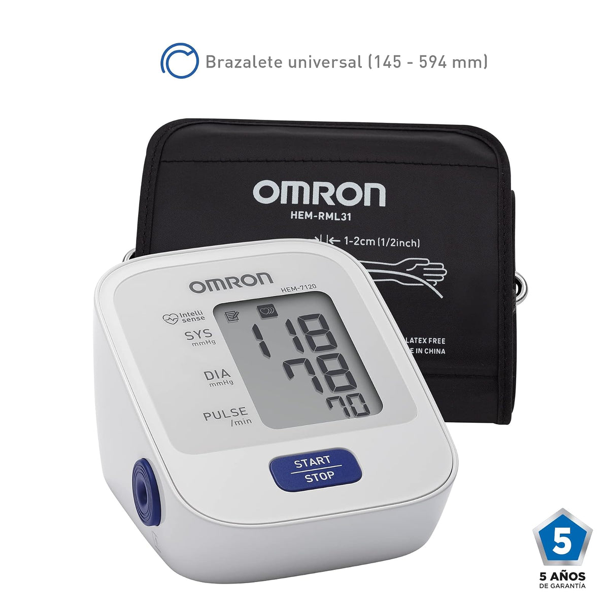 OMRON Baumanómetro de Brazo HEM-7120, Compatible App Connect | Brazalete universal 22-42 cm. Detecta latidos irregulares y error de movimiento. Memoria de última lectura. Garantía 5 años.