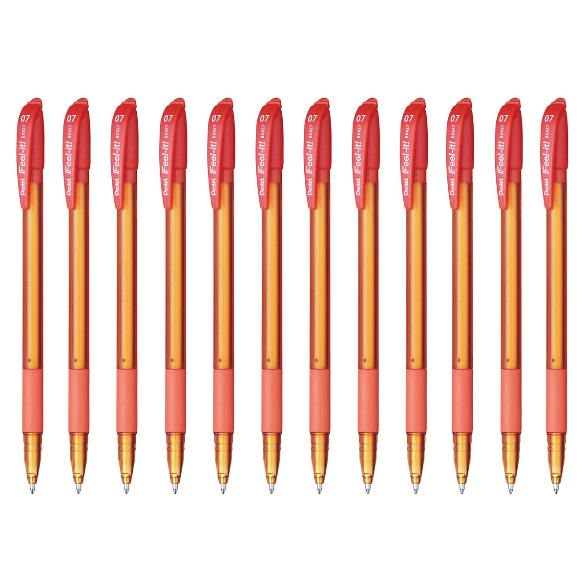 Pentel Feel-It Bolígrafo Cuerpo Ultra Delgado, Caja 12 Piezas - Naranja