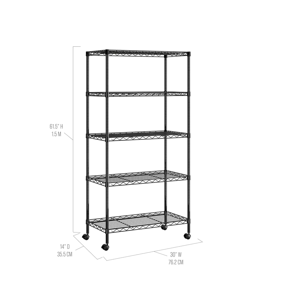 Seville Classics Solid Steel Wire Shelving Storage Unit Adjustable Shelves Organizer Rack, for Home, Kitchen, Office, Garage, Bedroom, Closet, Black, 5-Tier, 30" W x 14" D (New Model)