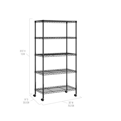 Seville Classics Solid Steel Wire Shelving Storage Unit Adjustable Shelves Organizer Rack, for Home, Kitchen, Office, Garage, Bedroom, Closet, Black, 5-Tier, 30" W x 14" D (New Model)