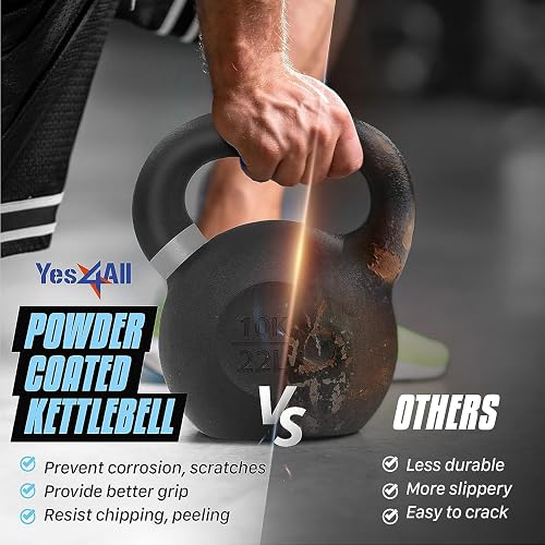 Yes4All Pesas Rusas para Ejercicio de Hierro Fundido con Revestimiento en Polvo,10-40 Lb Pesa Rusa, 4 6 8 10 12 14 16 18 Kgs Kettlebell en casa y Entrenamiento de Fuerza