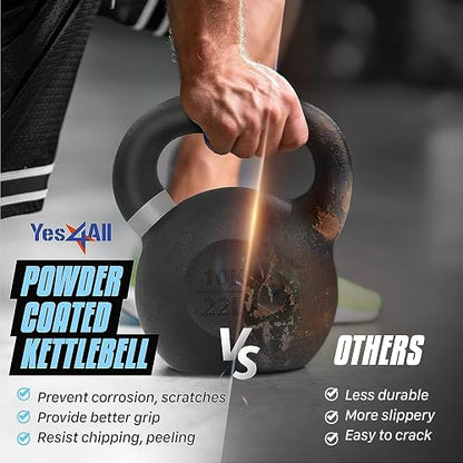 Yes4All Pesas Rusas para Ejercicio de Hierro Fundido con Revestimiento en Polvo,10-40 Lb Pesa Rusa, 4 6 8 10 12 14 16 18 Kgs Kettlebell en casa y Entrenamiento de Fuerza