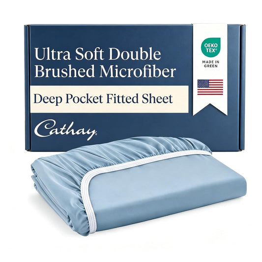 Cathay Home - Sábana Bajera Ajustable Individual de Microfibra Ultra Suave de 14 Pulgadas, Resistente a Las Arrugas y a la decoloración, Doble Cepillado y Bolsillo estándar, Color Azul Niebla, tamaño