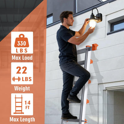 Escalera telescópica con Marco en A de 14 pies con Barra estabilizadora, Escalera de extensión Plegable de Aluminio de 4 escalones, compacta y Ahorra Espacio para Trabajo doméstico o al Aire última