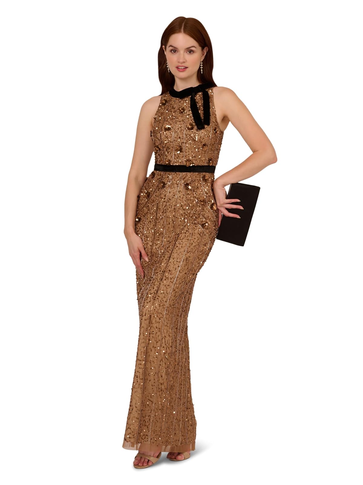 Adrianna Papell Beaded Halter Long Dress Vestido para ocasión Especial Mujer