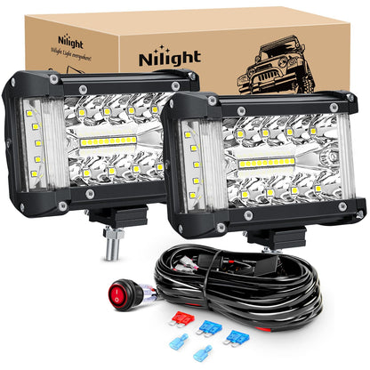 Nilight Barra de Luz LED Todoterreno 6.5", Ámbar, 120 W - Tirador lateral blanco de 2 piezas con arnés de cableado