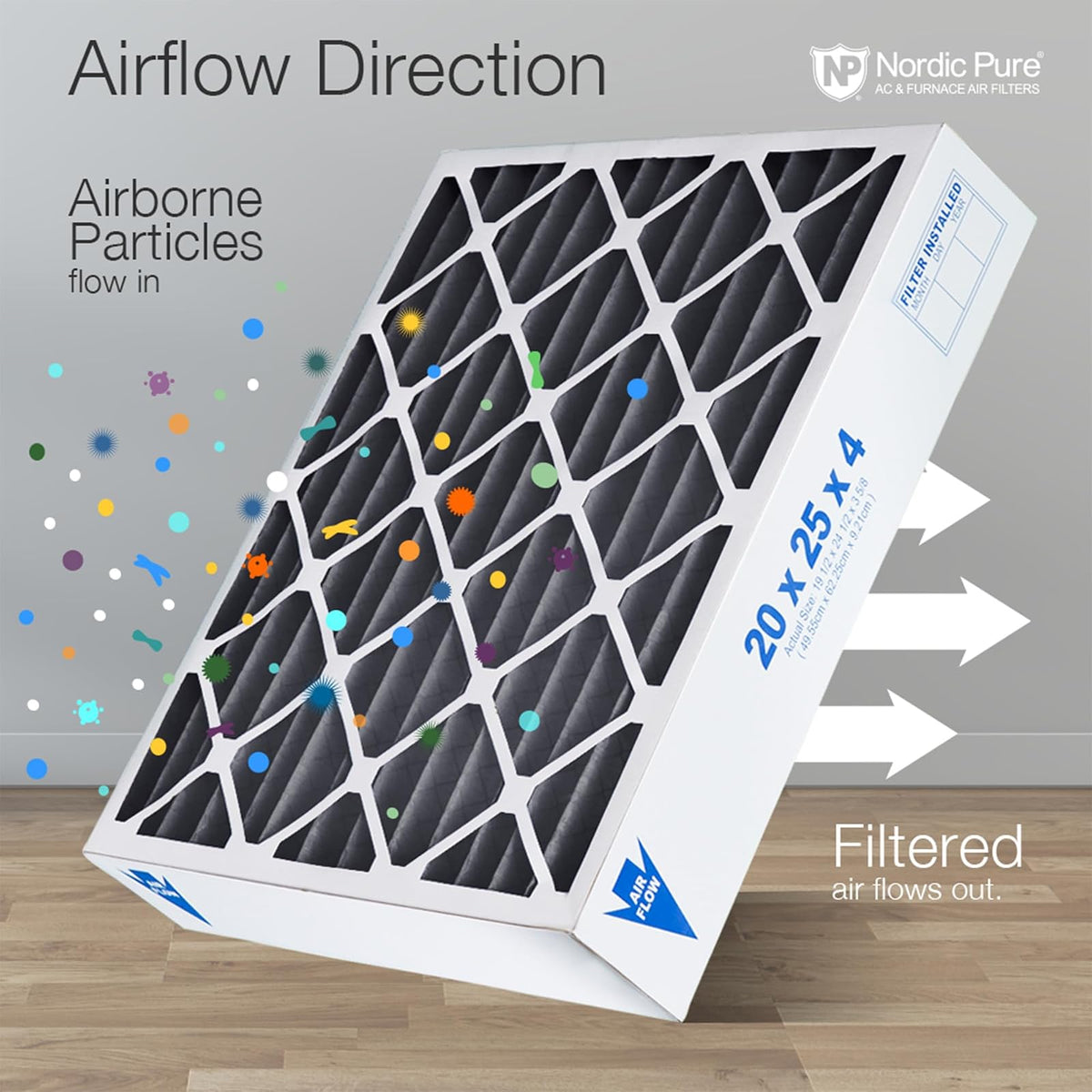 Nordic Pure 20x20x4PM12C-2 Pleated MERV 12 Plus Carbon AC Furnace Filters, 20 x 20 x 4", 2 Pack