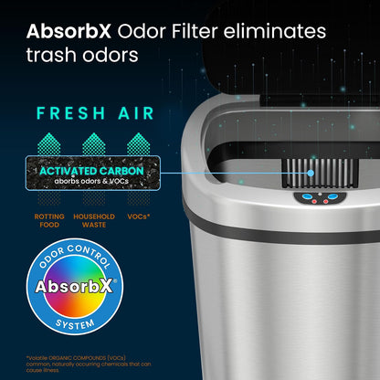 SensorCan - cubeta de basura de cocina de 50 litros/13 galones con adaptador de CA y kit de filtro de olor, cubeta de basura de acero inoxidable con sensor de movimiento para el hogar, oficina