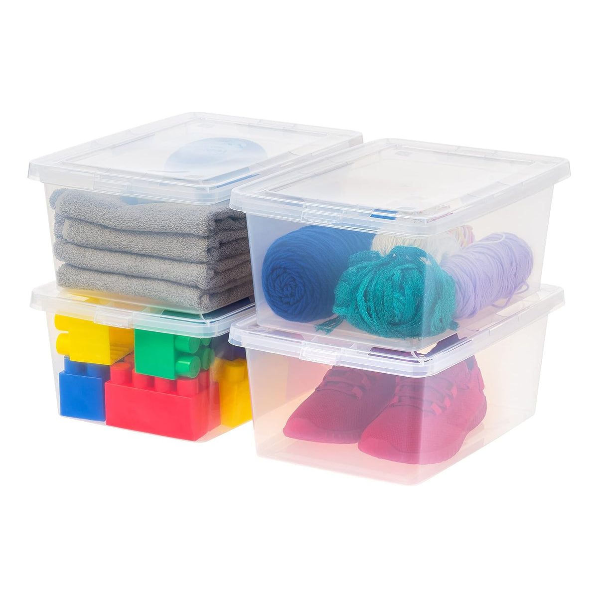 IRIS USA 6 Contenedores de 58 Qt con Tapa, Transparentes, Apilables | Ideal para mudanzas, cobijas, ropa y garaje. Diseño transparente y anidable para encontrar todo fácilmente. - Transparente - 13.7 L - Paquete de 4