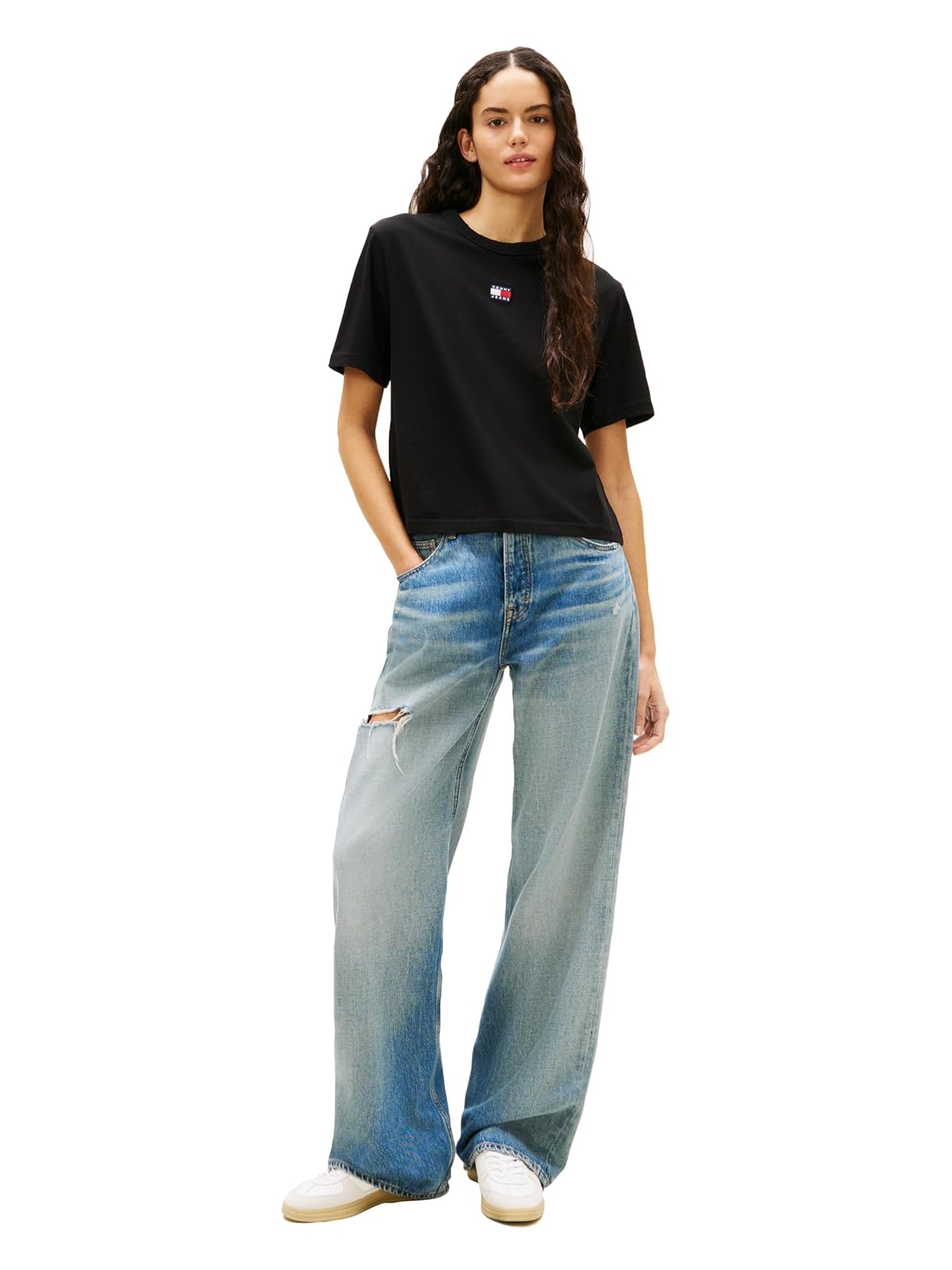 Tommy Jeans - Playera de Manga Corta de algodón con Logotipo Bordado de Bandera