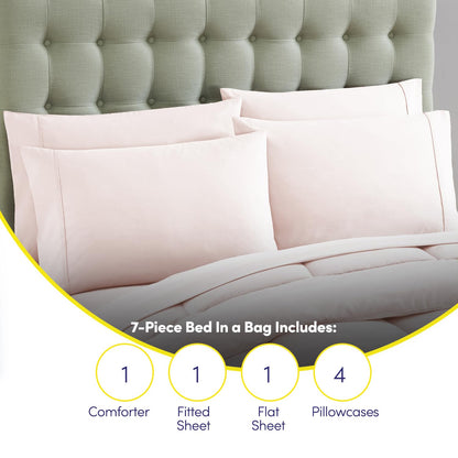Sweet Home Collection - Juego de edredón de 7 Piezas, Color sólido, Manta Alternativa de plumón Suave para Todas Las Estaciones y sábanas de Microfibra de Lujo, Rosa pálido, tamaño matrimonial