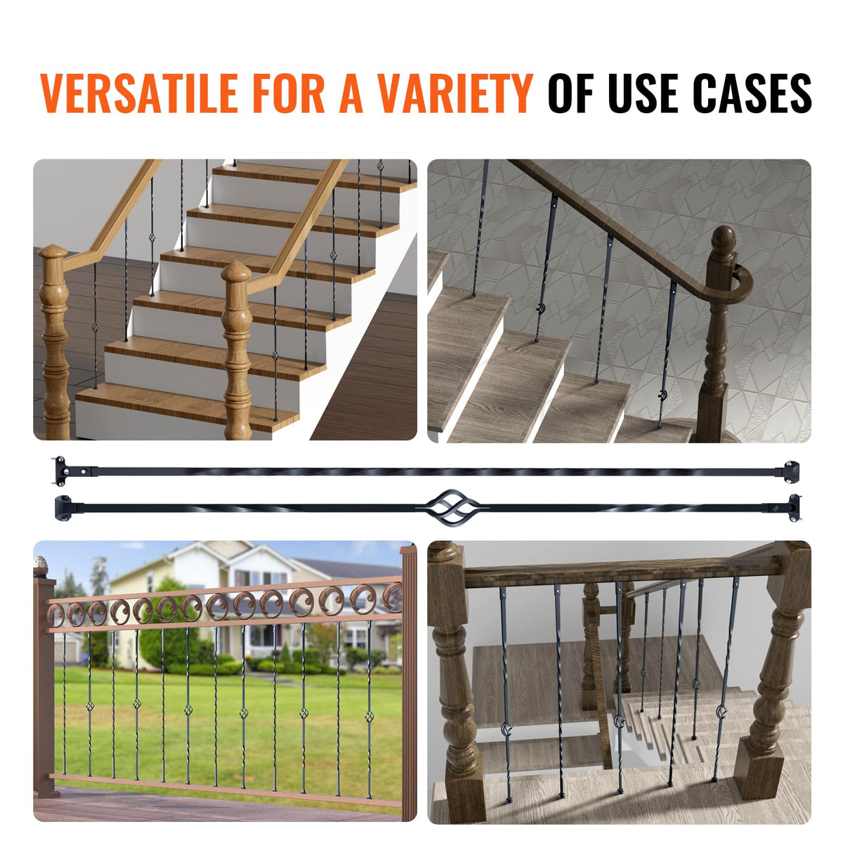VEVOR - de metal para escalera, 44 x 1/2 pulgadas, ejes decorativos de acero galvanizado, paquete de 10 de cubierta con cestas individuales huecos, giros, de escalera