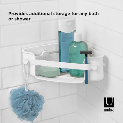Umbra | Organizador de Ducha Esquinero Premium con Ventosas Gel-Lock, Sistema Patentado Antideslizante