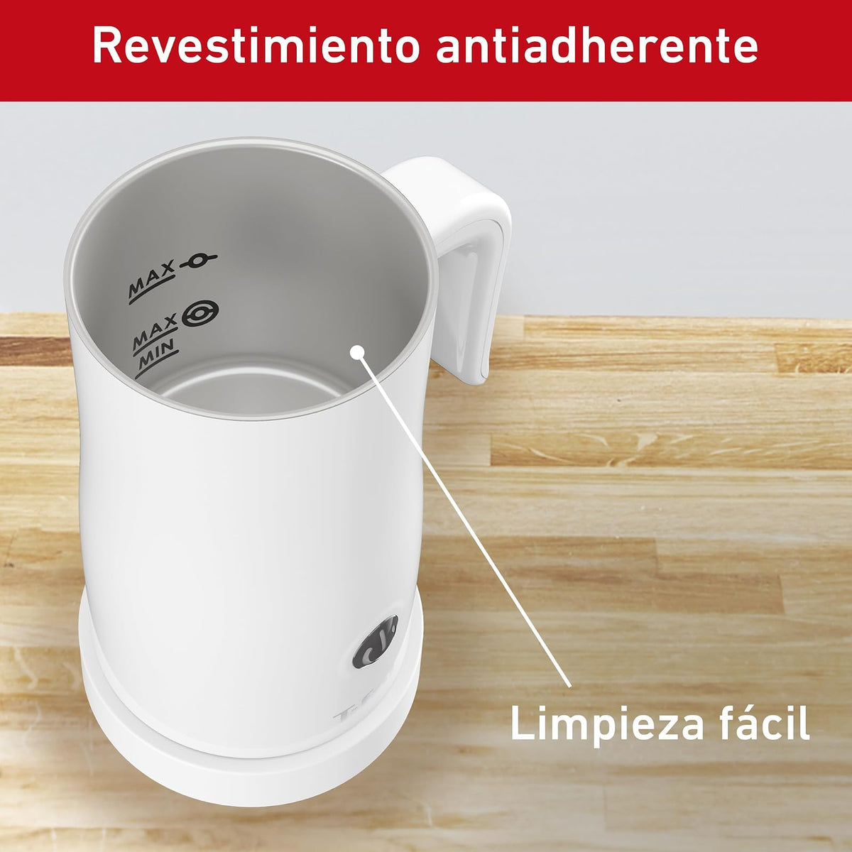 T-fal Espumador de Leche Eléctrico XL1001X0 | Recubrimiento antiadherente, base giratoria 360°, prepara lattes y capuchinos