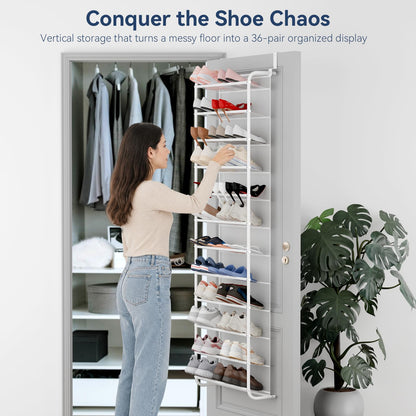 Whitmor Organizador de Zapatos 36 Pares 12 Niveles | Sobre puerta/montaje en pared, dormitorio/entrada/armario, marco metal malla, no taladrar