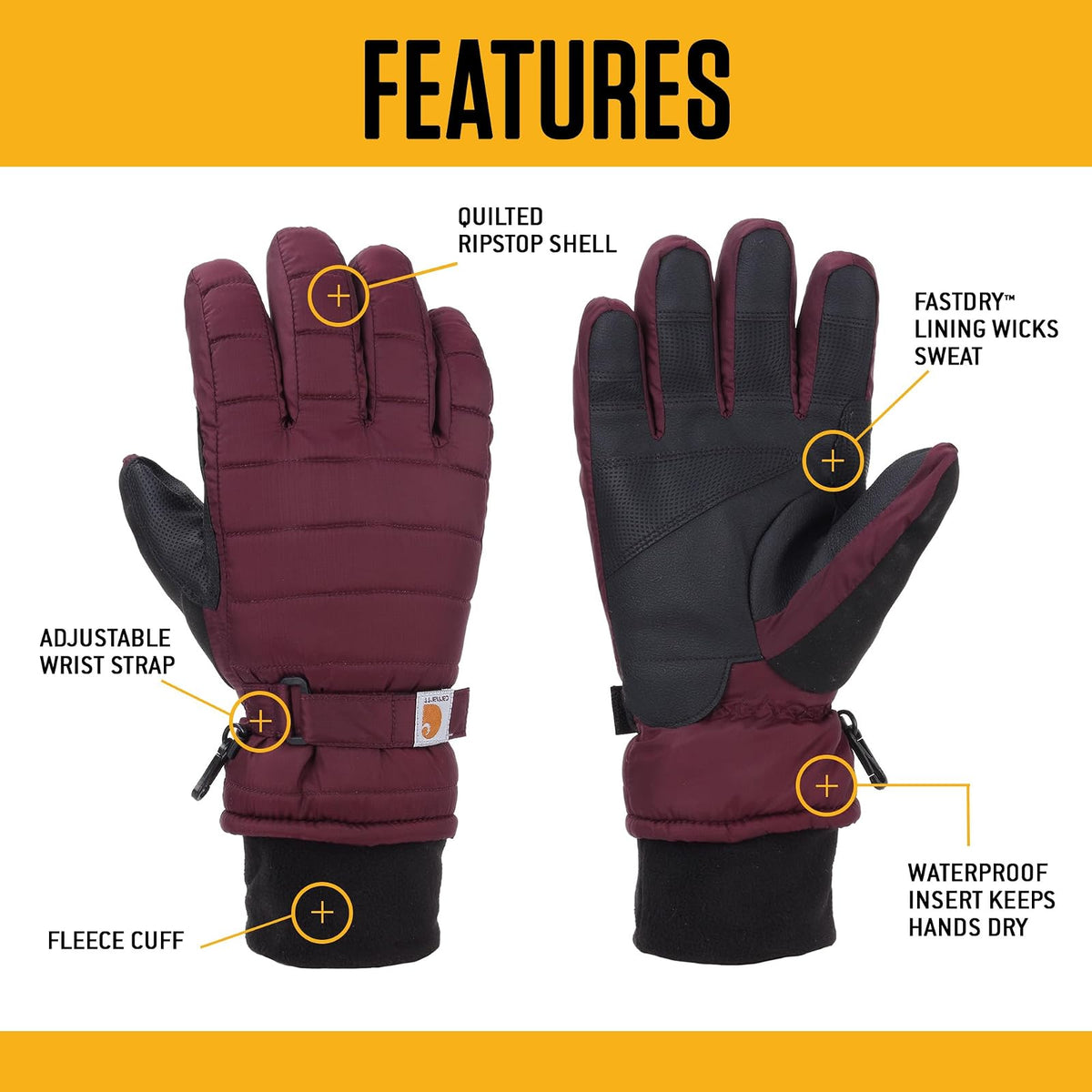 Carhartt - Guantes transpirables aislados para mujer con inserto impermeable que absorbe