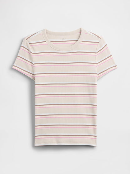 GAP - Playera de Punto Acanalada de Manga Corta para Mujer