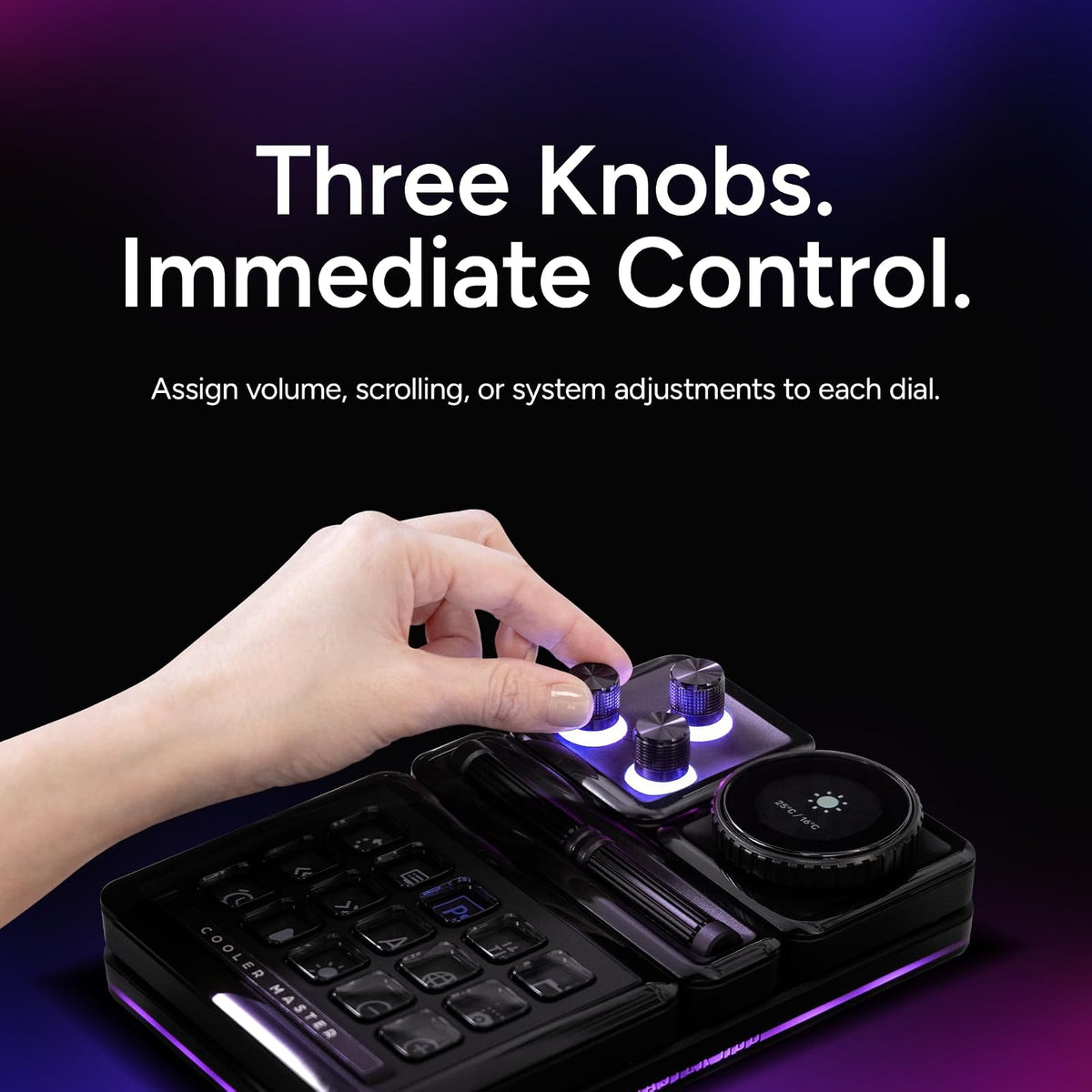 Cooler Master MasterHUB 3xKnob Module: MHKB03AA22 Plataforma Modular Freeform 2.0 - Control de precisión con perillas Personalizables y LED RGB