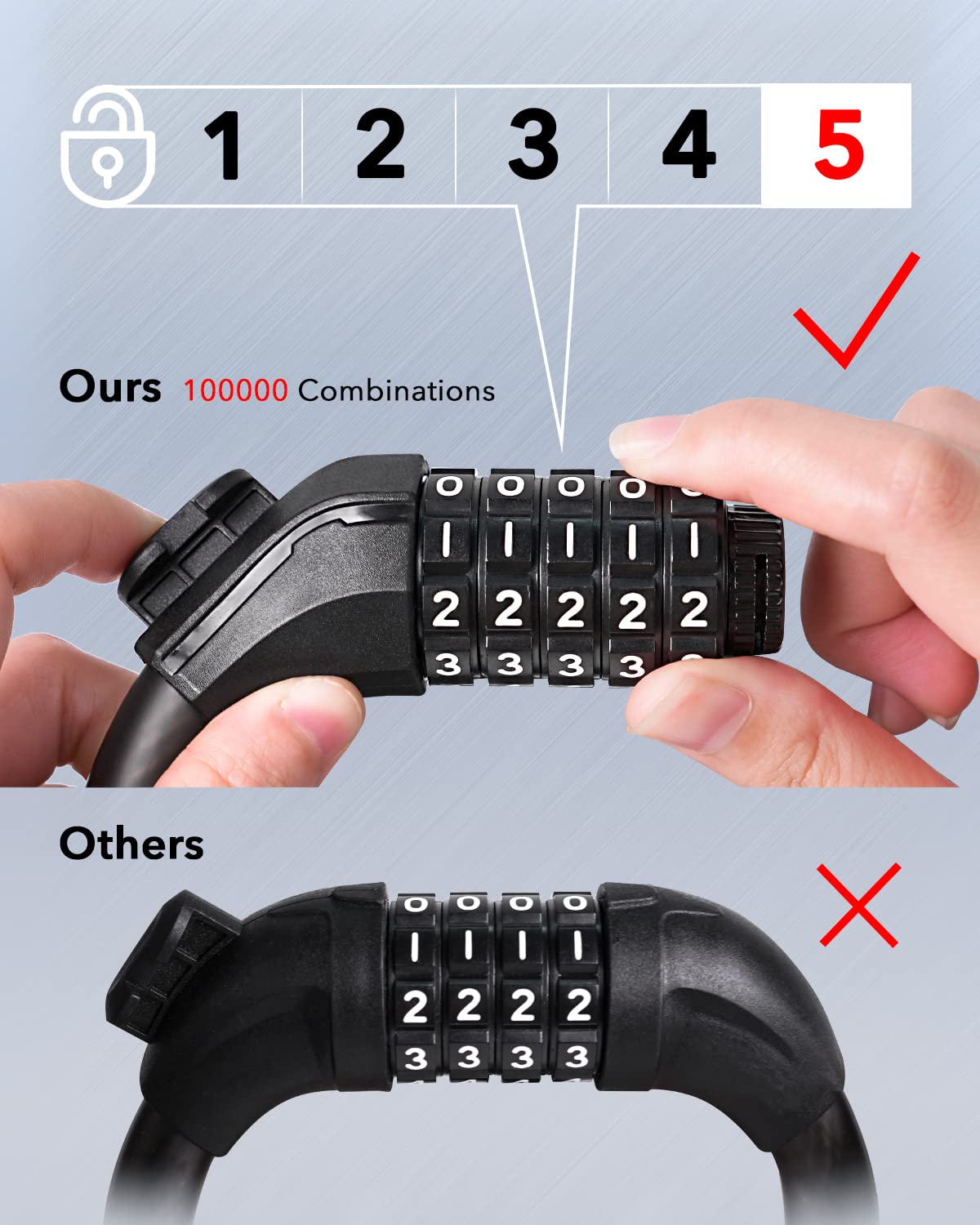 KEYSTP Cable de candado para bicicleta, cable de acero de hasta 15 mm más grueso, candado de bicicleta con combinación reiniciable de 5 dígitos de alta seguridad antirrobo, candado para scooter con s