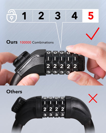 KEYSTP Cable de candado para bicicleta, cable de acero de hasta 15 mm más grueso, candado de bicicleta con combinación reiniciable de 5 dígitos de alta seguridad antirrobo, candado para scooter con s