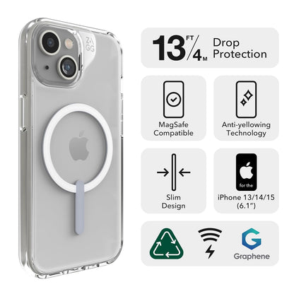 ZAGG Crystal Palace Snap - Funda Transparente para iPhone 15/14/13 con Soporte Integrado, protección contra caídas (4 m), grafeno Duradero, antiamarilleo, y Resistente a los arañazos MagSafe