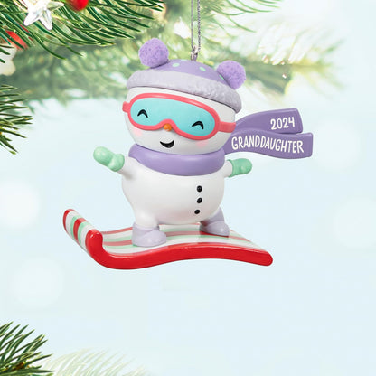 Hallmark - Adorno navideño de Recuerdo 2024, Nieta, muñeco de Nieve de Snowboard 2024, Regalos Familiares