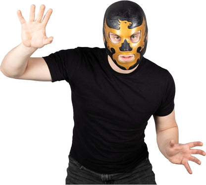 REV Máscara De Luchador Mexicano Leyenda Dorada Para Adulto, Diseño Negro Y Dorado Enmascarado De Lucha Libre, Ideal Para Halloween, Eventos Deportivos, Cosplay, Porras Y Partidos