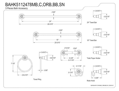 Kingston Brass Sante Fe - Toallero para toalla, soporte para papel higiénico, gancho para bata, 45,7 cm, cromo pulido