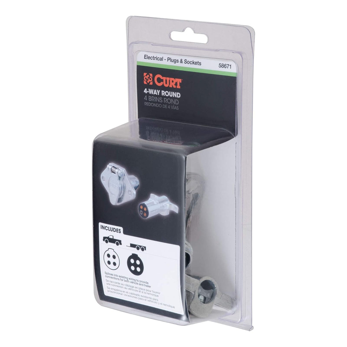 CURT Conectores de Arnés de Cableado Redondos 4 Pines 58671 para Vehículo y Remolque, Plateado