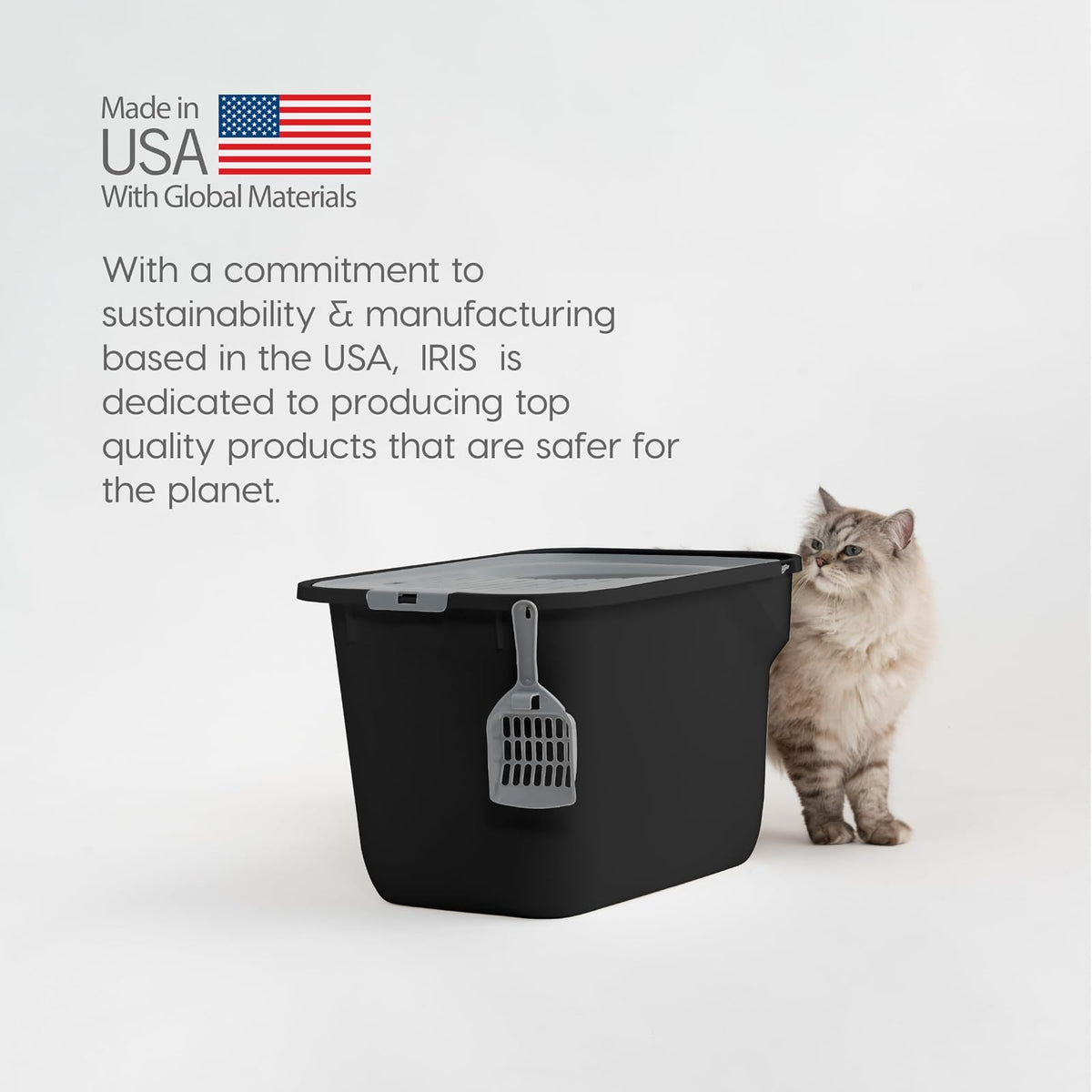 IRIS USA Caja de Arena Gato Entrada Superior, Tapa Atrapa Arena, Pala | Perfecta para hogares con varios gatos, entrada superior, diseño resistente a perros, interior amplio y fácil limpieza