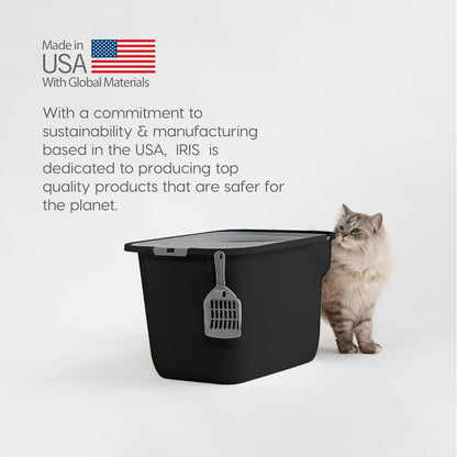 IRIS USA Caja de Arena Gato Entrada Superior, Tapa Atrapa Arena, Pala | Perfecta para hogares con varios gatos, entrada superior, diseño resistente a perros, interior amplio y fácil limpieza