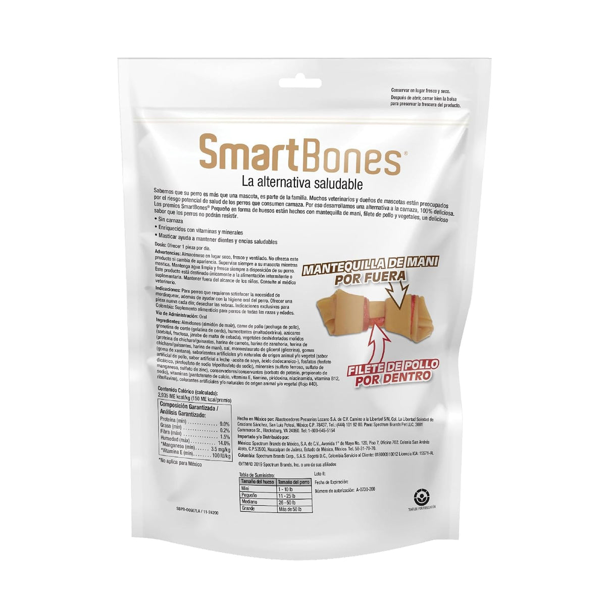 SmartBones Premios Perro, huesitos Mantequilla maní sin carnaza, Pack-3 pzs