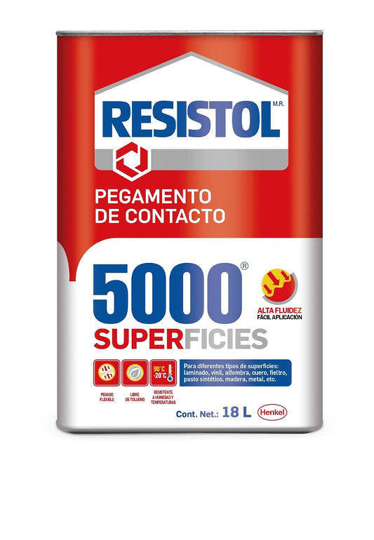 Resistol 5000 Superficies, pegamento para armado, bricolaje, laminado, enchapado y ensamble, adhesivo de fuerte agarre para madera, fieltro, cuero, metal y otros materiales, 1x18lt