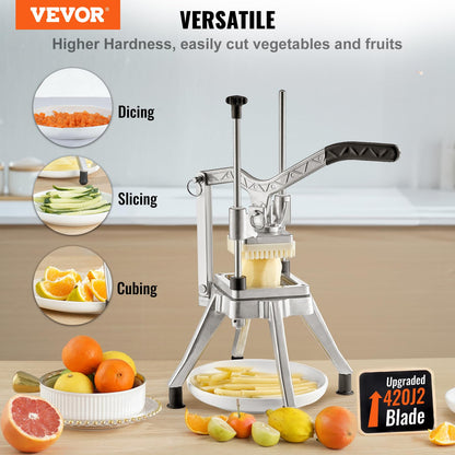 VEVOR - Picador comercial de verduras con 4 cuchillas de repuesto, cortador de patatas francesas de acero inoxidable y cortador de frutas para restaurantes y cocina casera