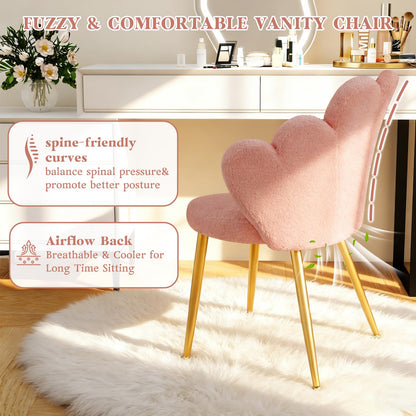 WAYTRIM - Silla de Cambiador Rosa con Respaldo para Maquillaje, Asiento de Cambiador, Silla de computadora para niñas con Patas Doradas adecuadas, Silla de diseño de pétalos de Flores para recámara