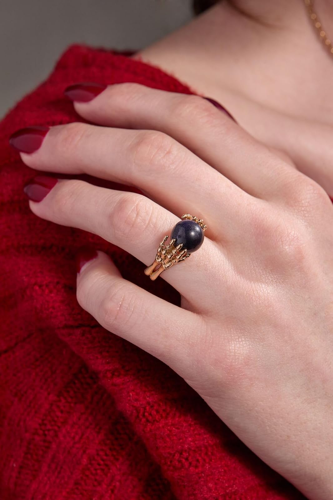 Alex and Ani - Anillo de bola de vidrio, sin níquel, elegante pieza de declaración, tamaño 7, anillo grueso hecho a mano de estilo gótico