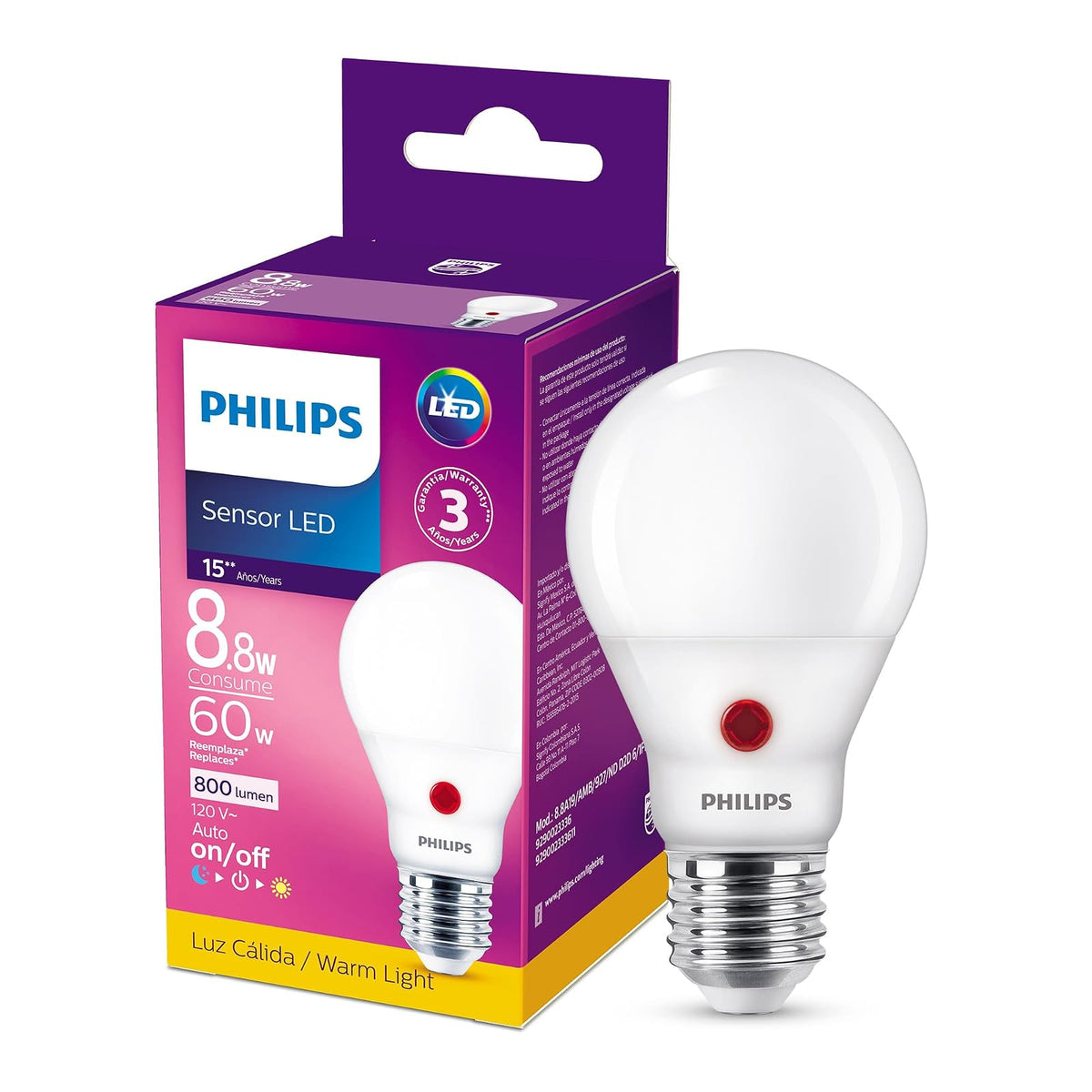 Philips LED Foco A19 luz cálida - Sensor de luz natural