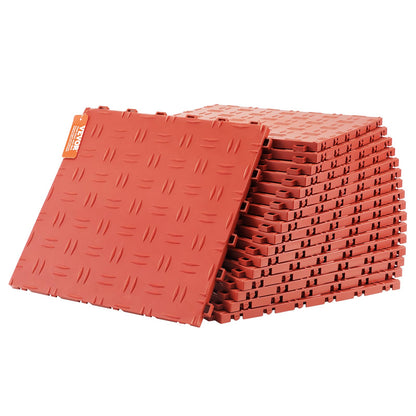 VEVOR Baldosas de Garaje Entrelazadas 25 Piezas Baldosas de PP para Suelo de Garaje 305 x 305 x 13,4 mm Textura Antideslizante de Doble Cara, para Garajes, Sótanos, Talleres de Reparación, Rojo
