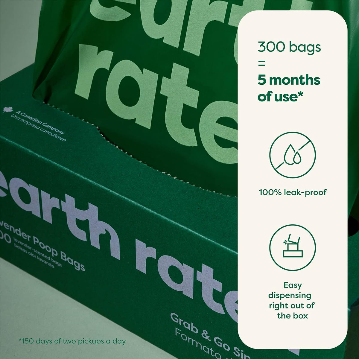 Earth Rated - Bolsas para excremento de perros, 300 bolsas grandes en 1 rollo con olor a lavanda